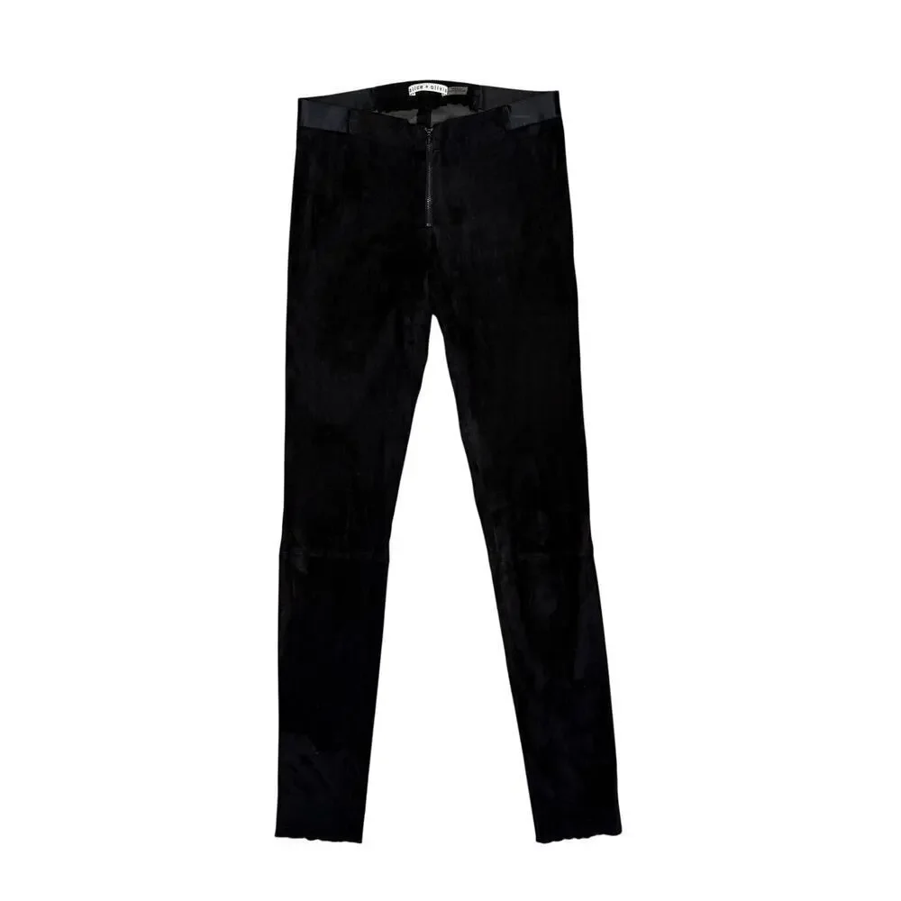 Alice + Olivia Front Zip Black Lambskin Suede Leggings Size 4